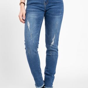 Quần jean nữ dài wash cào rách lai tua JONNY SON QXD93YAD007