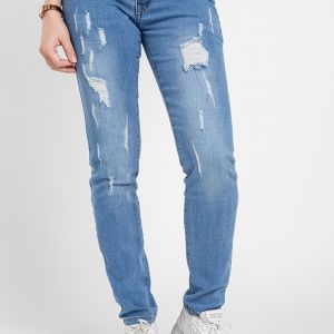 Quần jean nữ dài wash rách thêu viền túi JONNY SON QXD93YAD011